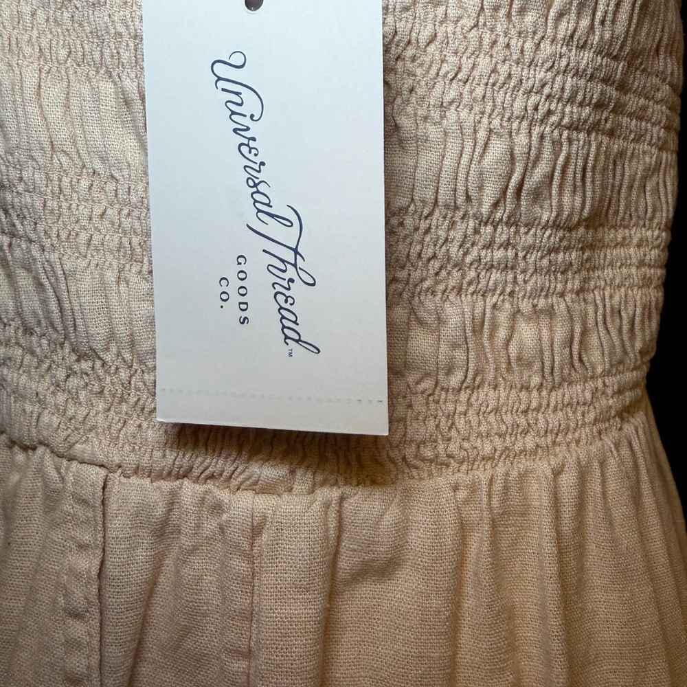 NWT - Universal Threads Jumpsuit Beige Tan Smocked Linen. Size S - Picture 6 of 7